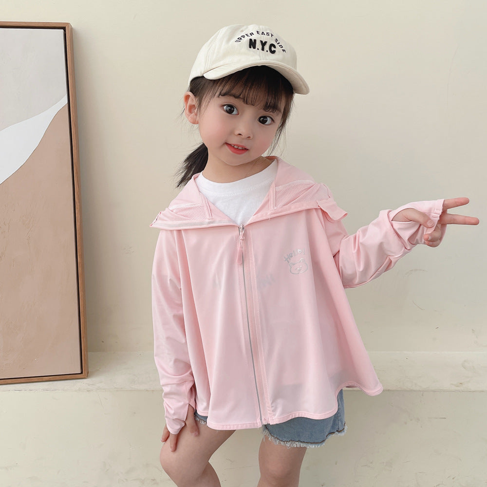 Unisex nan atmungsaktive Kinder-UV-Schutzjacke mit A-Linien-Schnitt, Kapuze und Daumenlöchern  Shopnory