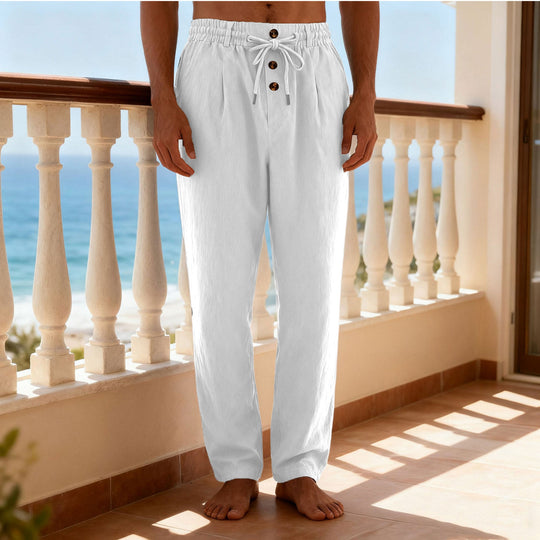 Herren nan leichte Loungehose mit elastischem Kordelbund, Tunnelzug und dekorativer Knopfleiste