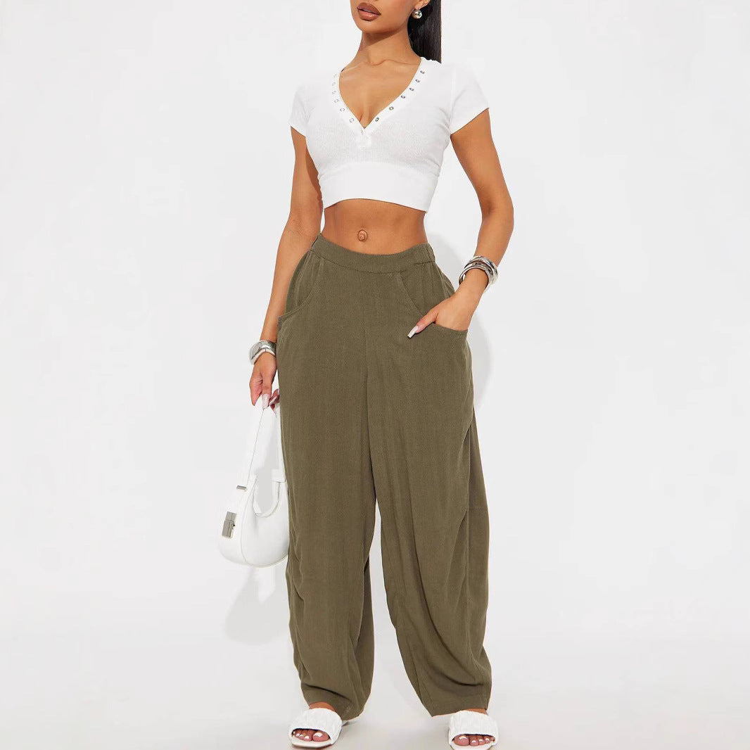 Damen Weite Relax-Hose mit hohem Komfortbund, tiefen Eingrifftaschen & lockerem Palazzo-Schnitt Shop Nory