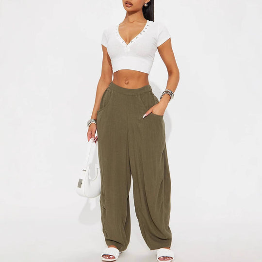 Damen Weite Relax-Hose mit hohem Komfortbund, tiefen Eingrifftaschen & lockerem Palazzo-Schnitt Shop Nory