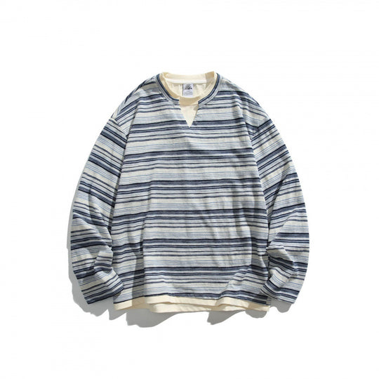 Unisex Gestreifter Oversize-Pullover mit V‑Einsatz und Lagenoptik Shop Nory