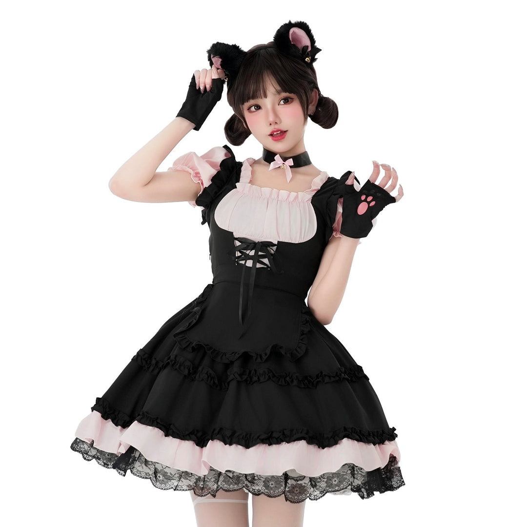 Damen verspieltes Katzenkostümkleid mit Rüschendetails und Zubehör Shop Nory