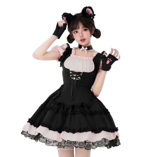 Damen verspieltes Katzenkostümkleid mit Rüschendetails und Zubehör Shop Nory