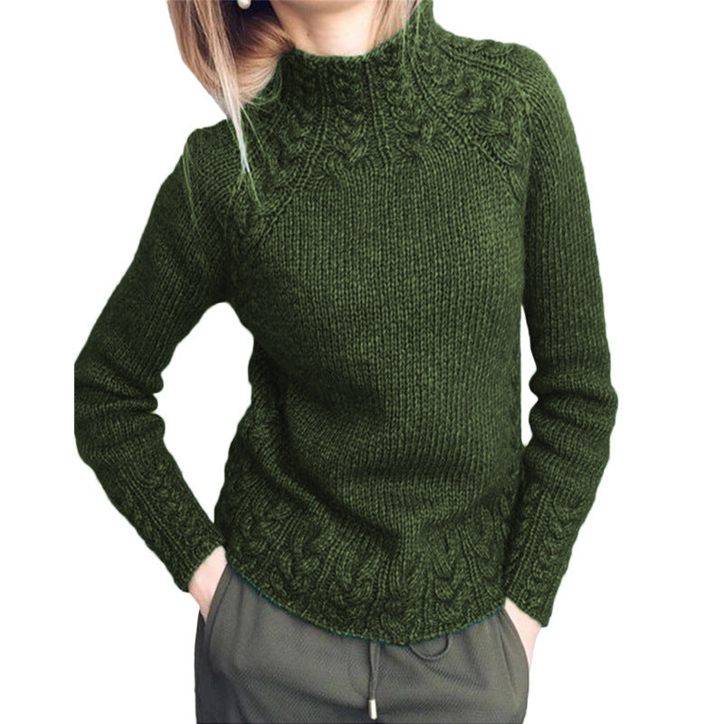 Damen nan grobgestrickter Zopfmuster-Pullover mit Stehkragen und tailliertem Schnitt Shop Nory