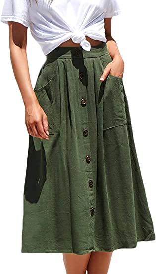 Damen Midi-Rock mit Knopfleiste und praktischen Taschen