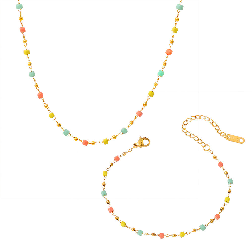 Damen elegante Halskette mit bunten Kristall-Elementen Shop Nory