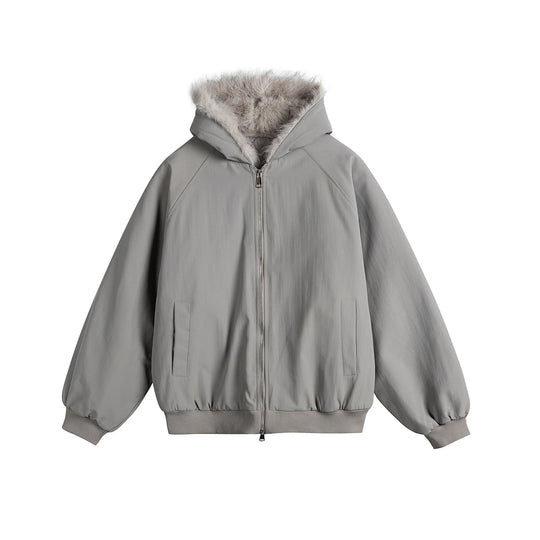 Damen Oversize-Bomberjacke mit kunstfellbesetzter Kapuze und Raglanärmeln Shop Nory