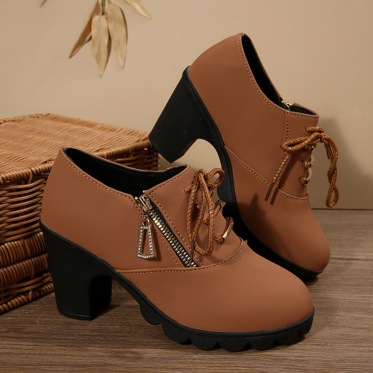 Damen Trendige Chelsea-Boots mit glattem Obermaterial und dekorativem Reißverschluss