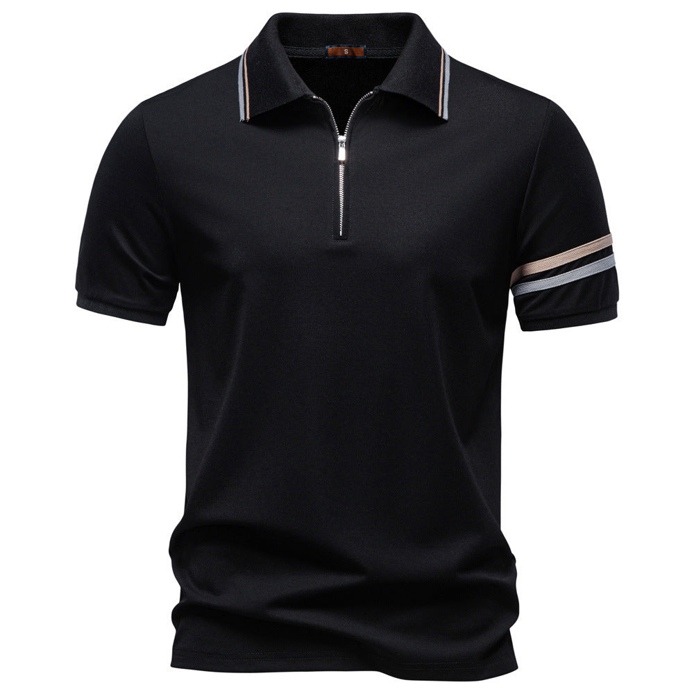 Herren nan atmungsaktives elastisches Poloshirt mit kurzem Reißverschluss und Kontraststreifen an Ärmeln