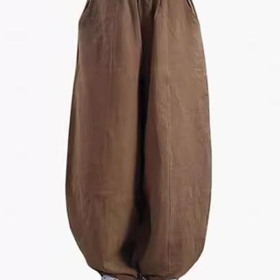 Damen weite Leinenhose mit elastischem Bund und praktischen Taschen
