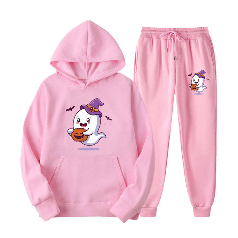 Unisex kuscheliger Kapuzenpullover und Jogginghose Set mit Halloween-Geistprint Shop Nory