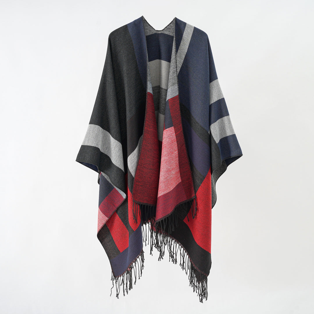 Damen Jacquard-Überwurfponcho im Cape-Schnitt mit feinem Fransensaum Shop Nory