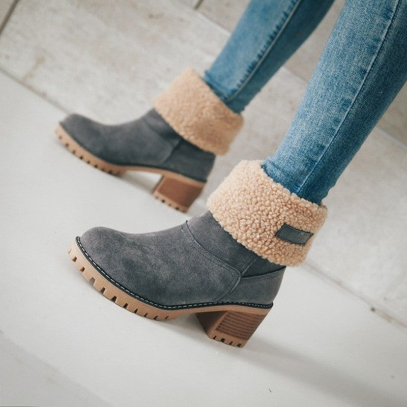 Damen Winterstiefel mit kuscheligem Kunstfellkragen und robustem Sohlenprofil