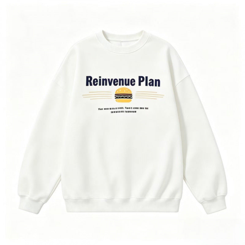 Unisex Oversize-Sweatshirt mit Retro-Burger-Print, Rundhalsausschnitt und gerippten Bündchen Shop Nory