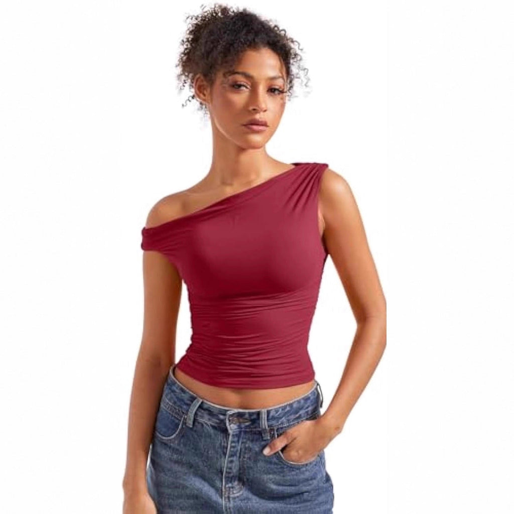 Damen figurbetontes Oberteil mit asymmetrischem Ausschnitt Shopnory