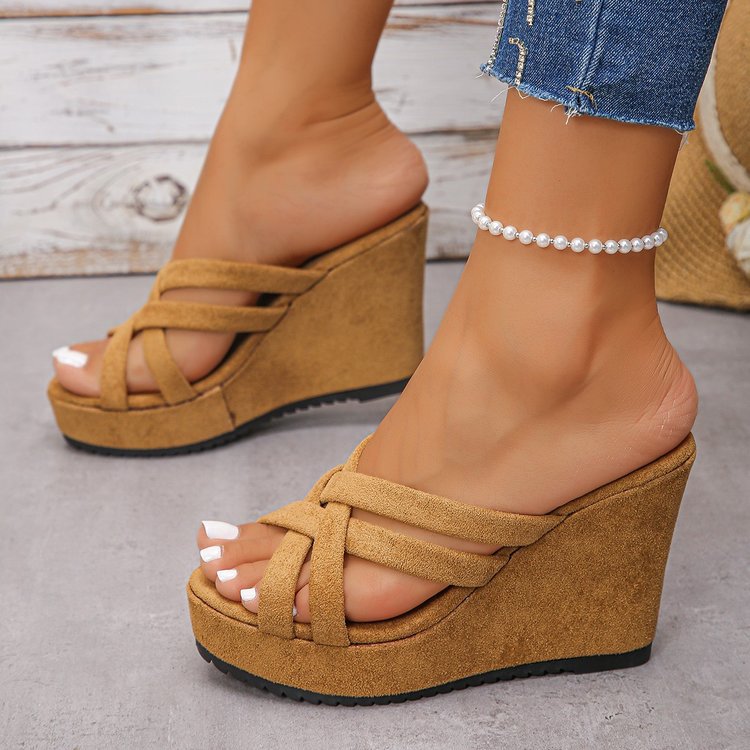 Damen Wedge-Pantoletten mit raffiniertem Kreuzriemen-Design und bequemer Sohle