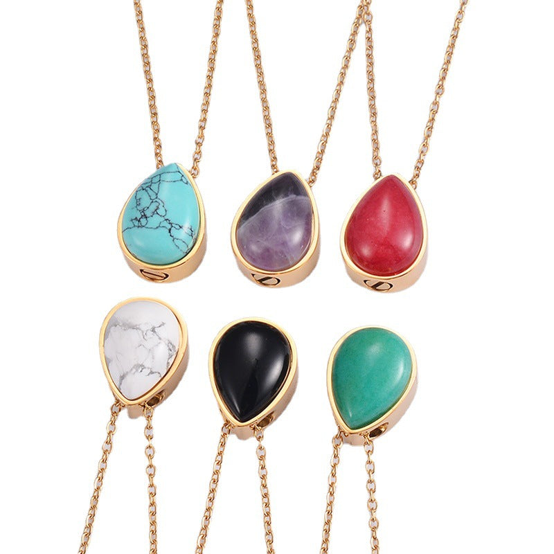 Damen goldene Halskette mit Tropfenanhänger aus hochwertigem Stein Shop Nory