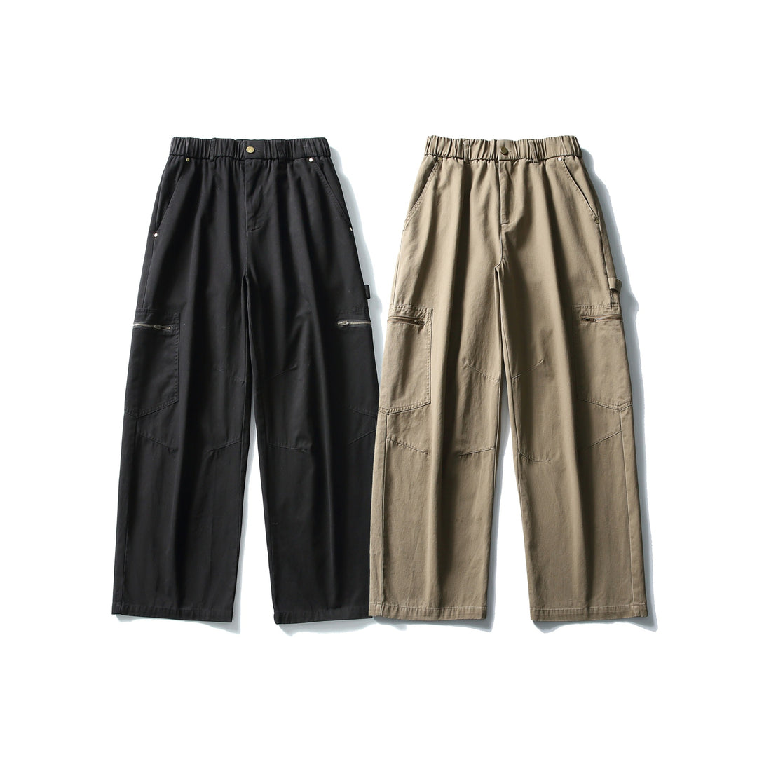 Damen Utility-Cargo-Hose mit weitem Bein, hohem elastischem Bund und Reißverschlusstaschen Shop Nory