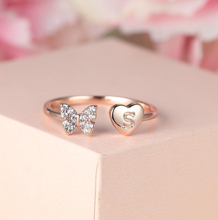 Damen Ring mit Schmetterlingsdesign und Herzmotiv Shop Nory