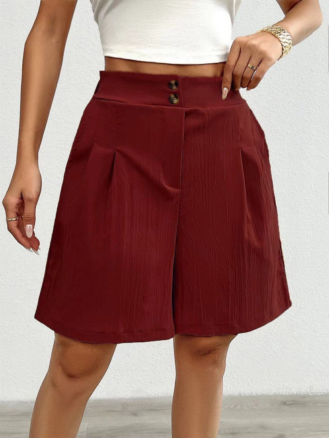 Damen Elegante Shorts mit Knopfverschluss und faltigem Design