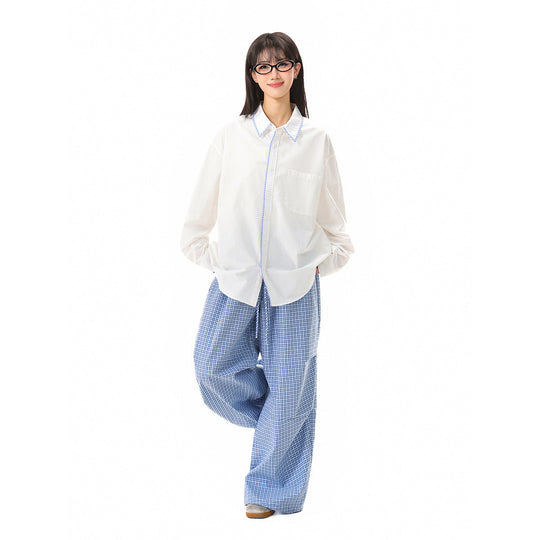 Damen Oversize-Hemdbluse mit kontrastierter Kragenpaspel und Brusttasche Shop Nory