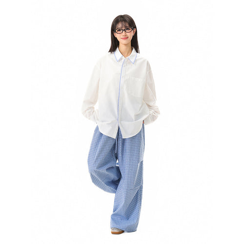 Damen Oversize-Hemdbluse mit kontrastierter Kragenpaspel und Brusttasche Shop Nory