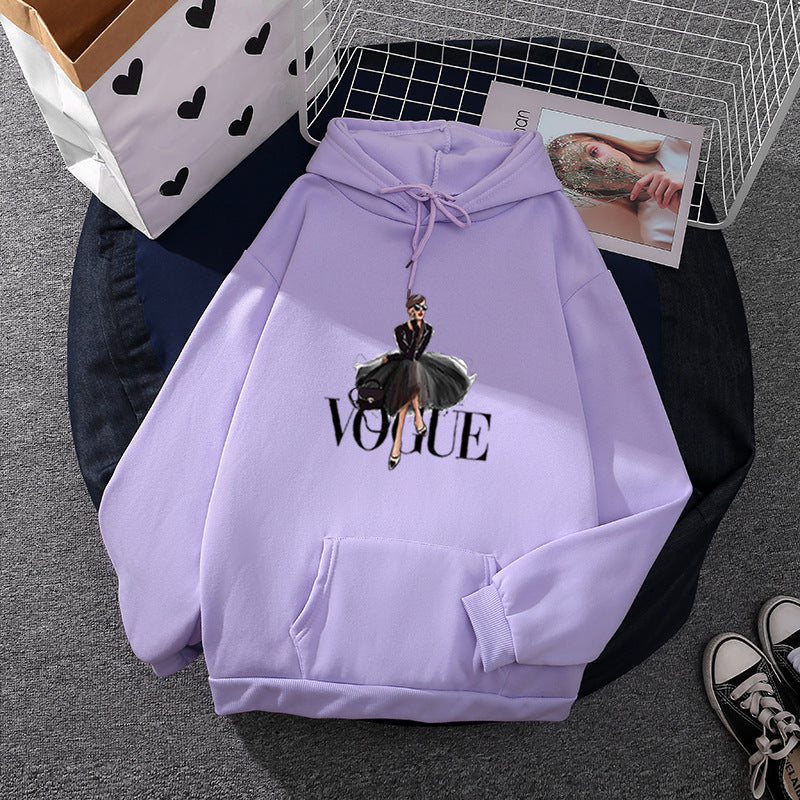 Damen nan modischer Kapuzenpullover mit Fashion-Illustration, geräumiger Eingrifftasche und kuscheligem Fleece Shop Nory