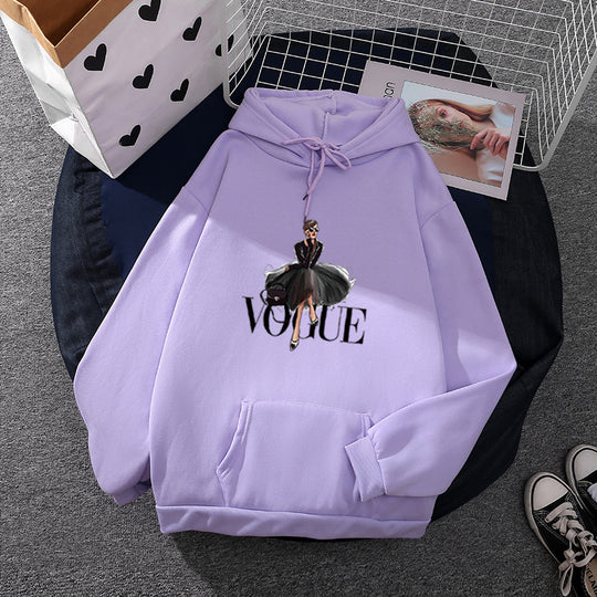 Damen nan modischer Kapuzenpullover mit Fashion-Illustration, geräumiger Eingrifftasche und kuscheligem Fleece Shop Nory