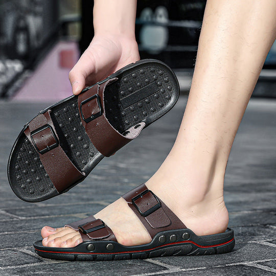 Herren Bequeme Leder-Sandalen mit verstellbaren Riemen