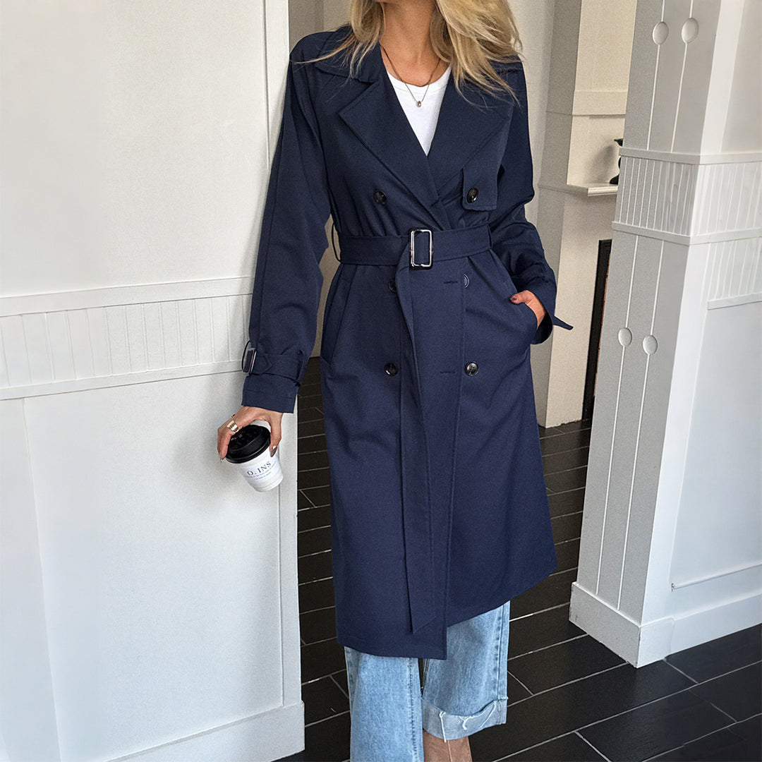 Damen nan klassischer Trenchcoat mit Doppelreihe, Taillengürtel, verstellbaren Manschetten und geraden Knopfleiste Shop Nory