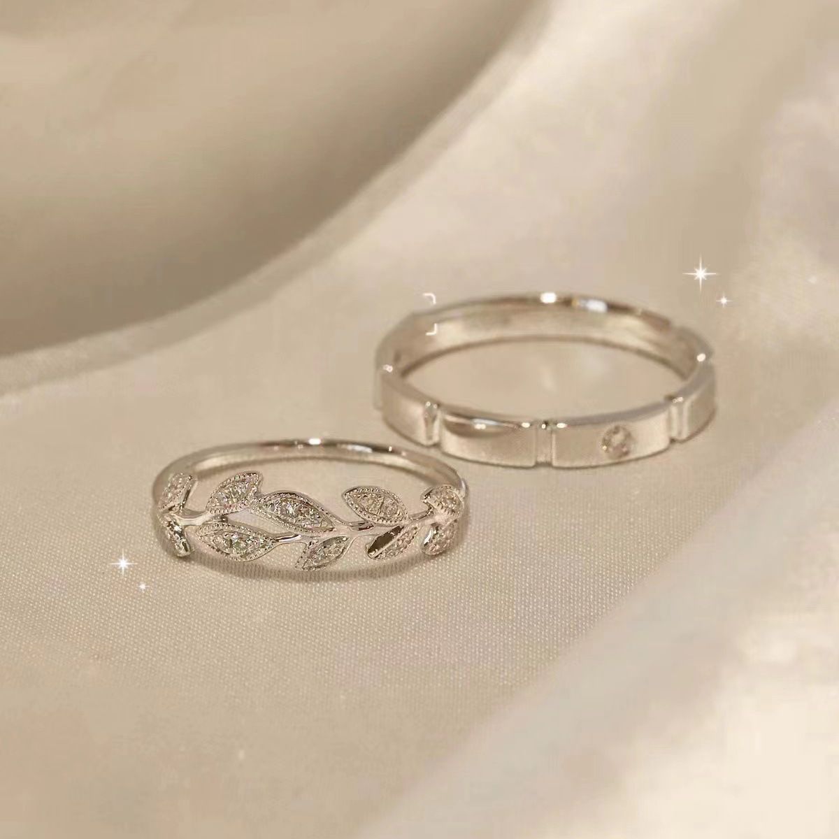 Damen zarter Ring mit filigranem Blattmotiv und funkelnden Zirkonia Shop Nory