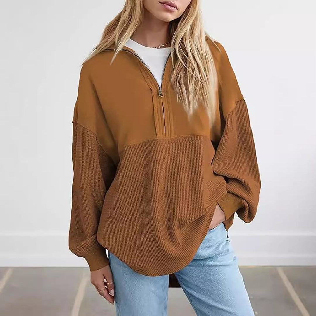 Damen Oversize-Halbzip-Pullover mit Waffelstrick-Einsätzen Shop Nory