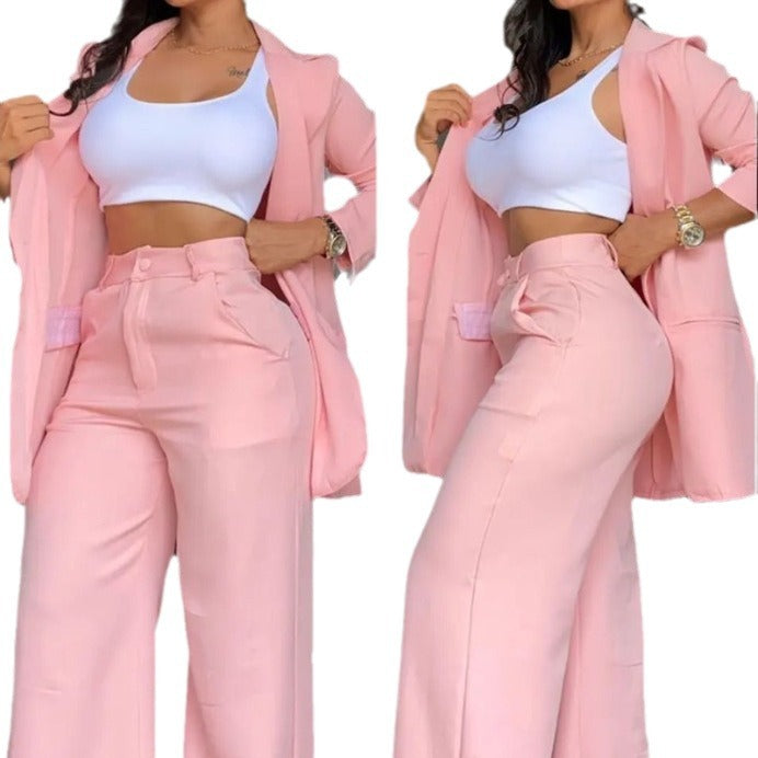 Damen elegantes Blazer- und Hosen-Set mit weitem Schnitt