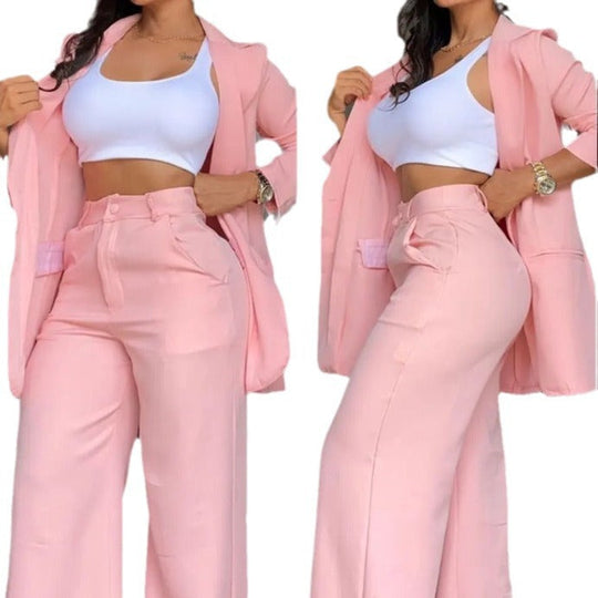 Damen elegantes Blazer- und Hosen-Set mit weitem Schnitt