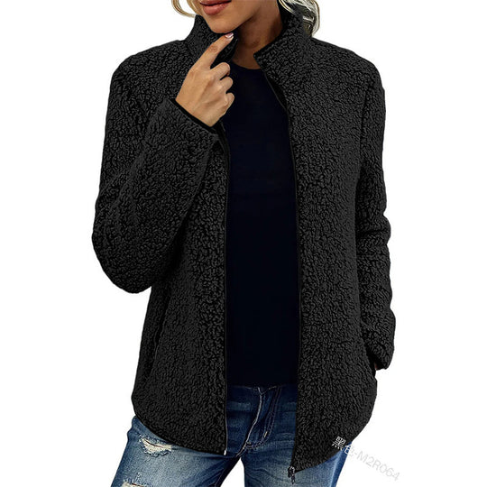 Damen kuschelige Teddy-Fleecejacke mit Stehkragen und Reißverschluss Shop Nory