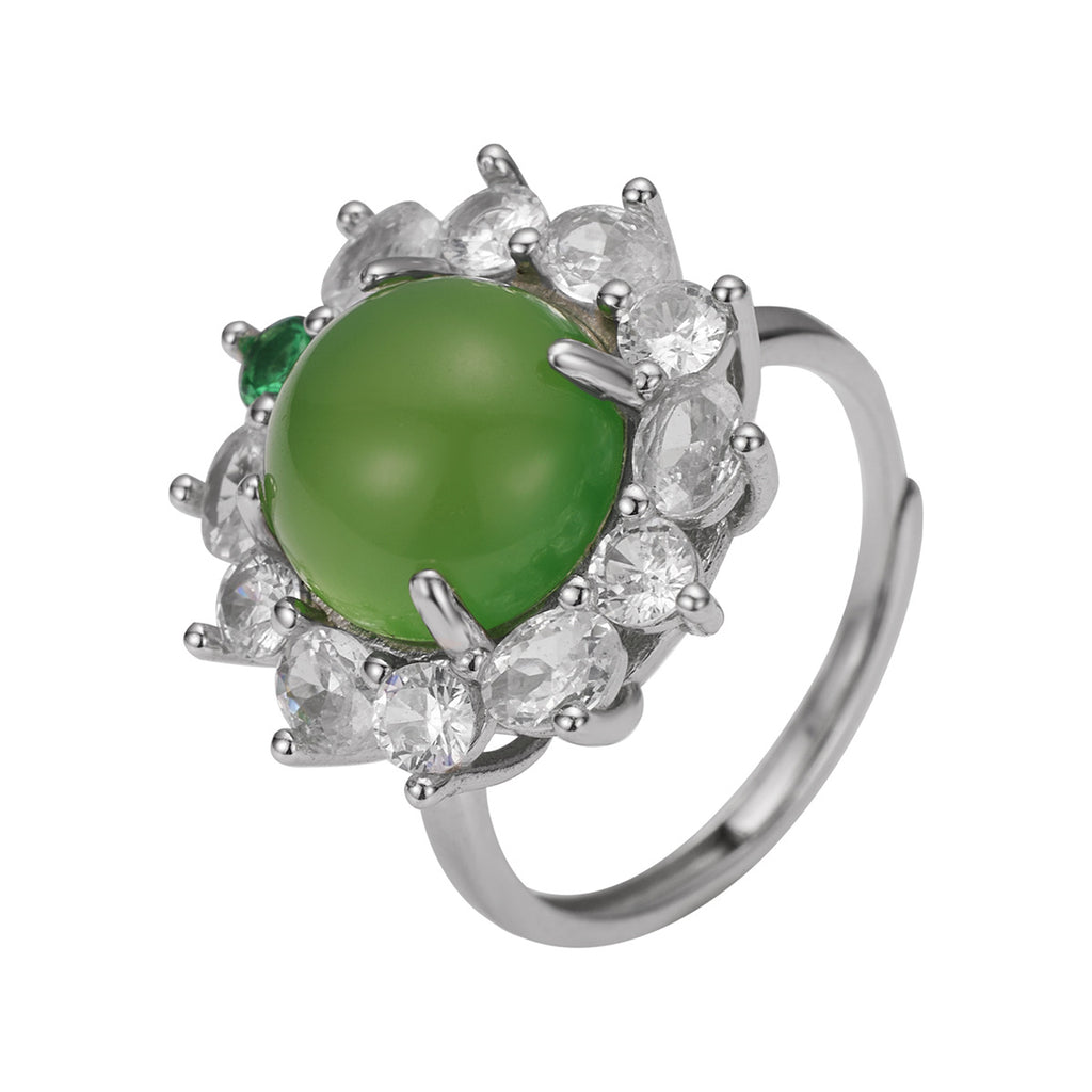 Damen eleganter Ring mit grünem Jade-Edelstein und funkelnden Zirkoniasteinen Shop Nory