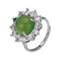 Damen eleganter Ring mit grünem Jade-Edelstein und funkelnden Zirkoniasteinen Shop Nory