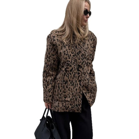 Damen Kurz geschnittener Kunstpelzmantel mit Leopardmuster und kastiger Silhouette Shop Nory