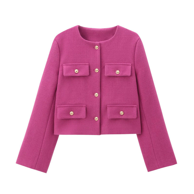 Damen Modische Kurzjacke mit dekorativen Knöpfen und praktischen Taschen