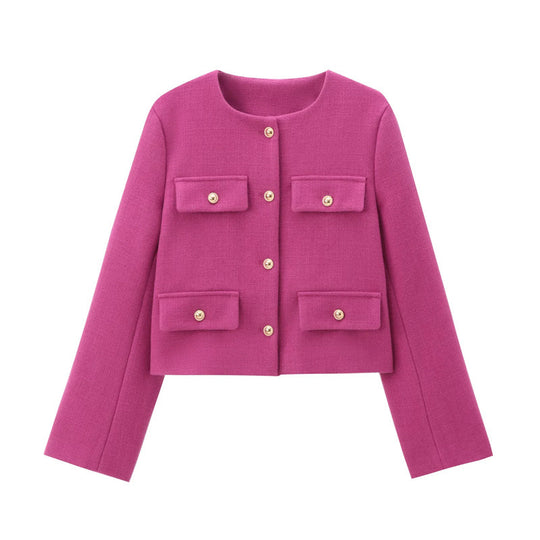 Damen Modische Kurze Jacke mit Pattentaschen
