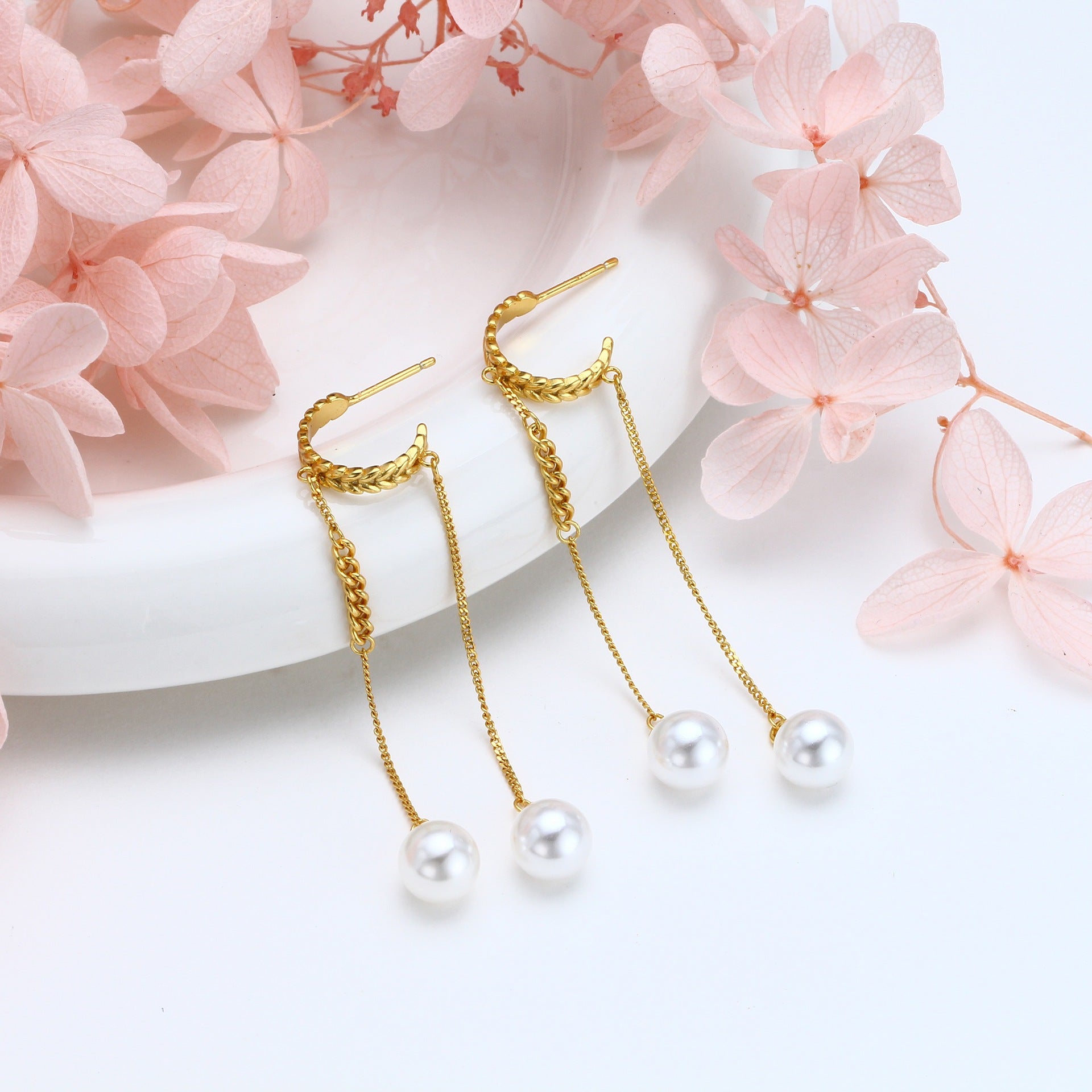 Damen Perlen Ohrhänger mit modernem Ketten Design aus 925 Sterling Silber Shop Nory