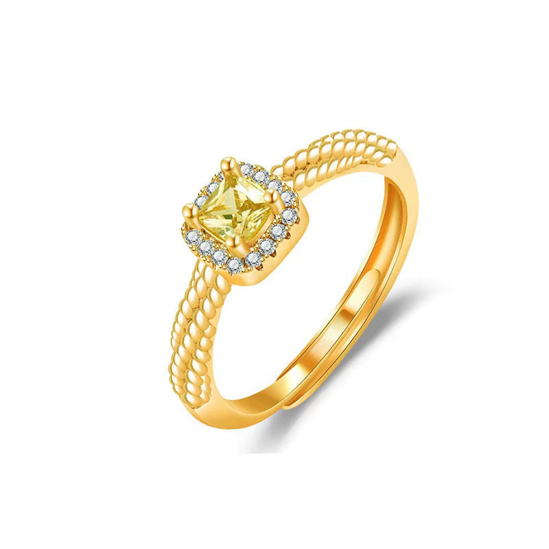 Damen eleganter Ring mit quadratischem Zirkonia und kunstvoller Umrandung Shop Nory