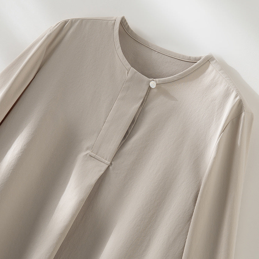 Damen Lässige Langarm-Bluse mit verdeckter Knopfleiste und Lagen-Saum Shop Nory