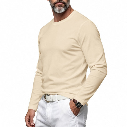 Herren Slim-Fit Baumwoll-Langarmshirt mit Rundhalsausschnitt Shop Nory