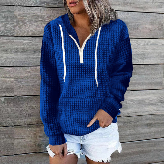 Damen Waffelstruktur Kapuzenpullover mit Halbzip, Kängurutasche und lässigem Oversize‑Schnitt Shop Nory