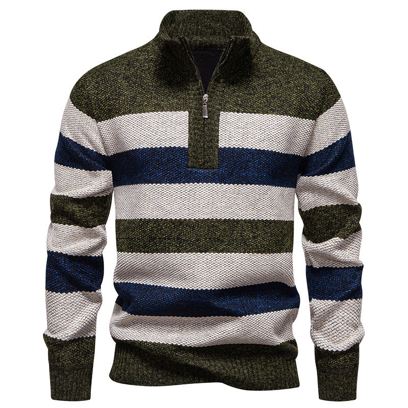 Herren modischer Strickpullover mit halbhohem Kragen und kontrastierenden Streifen
