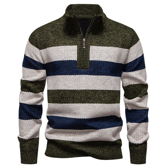 Herren modischer Strickpullover mit halbhohem Kragen und kontrastierenden Streifen