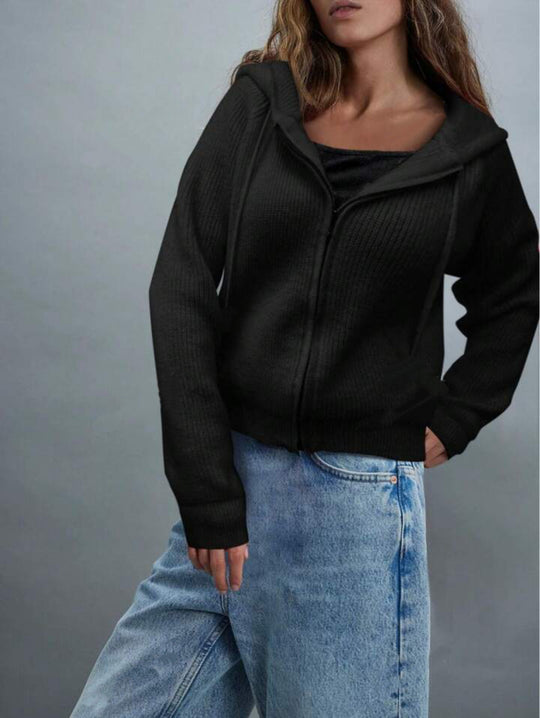 Damen Zip-Kapuzenjacke aus feinem Rippenstrick mit verlängerten Bündchen Shop Nory