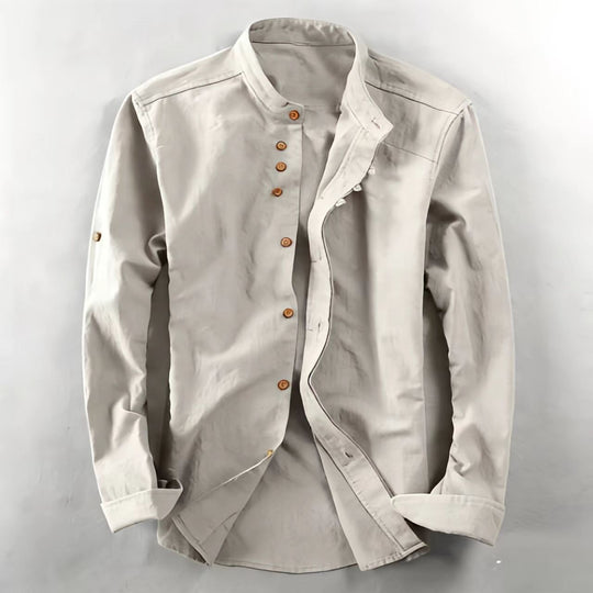 Herren Stehkragen-Hemd mit verdeckter Knopfleiste und modernen Details Shop Nory