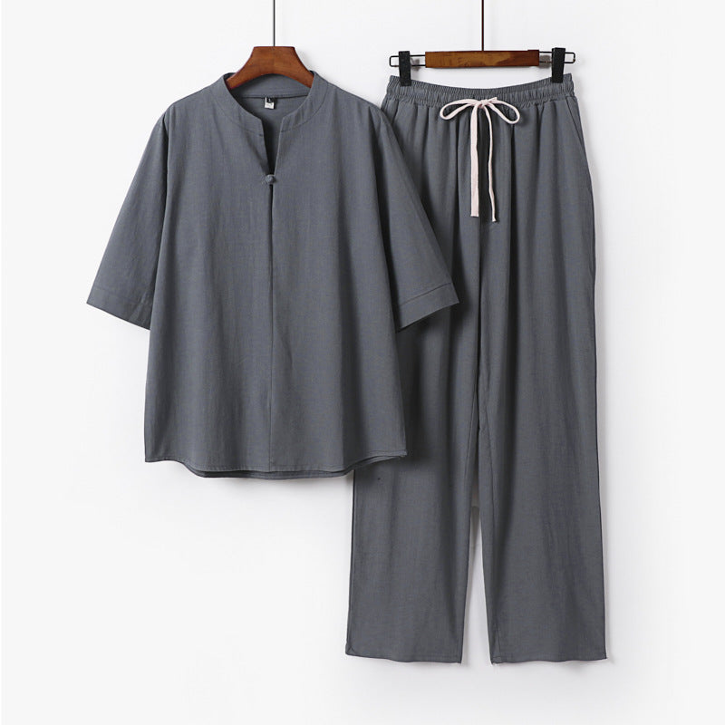 Unisex Lockeres Lounge-Set mit Stehkragen-Halbarmshirt und Elastischer Bundhose Shop Nory
